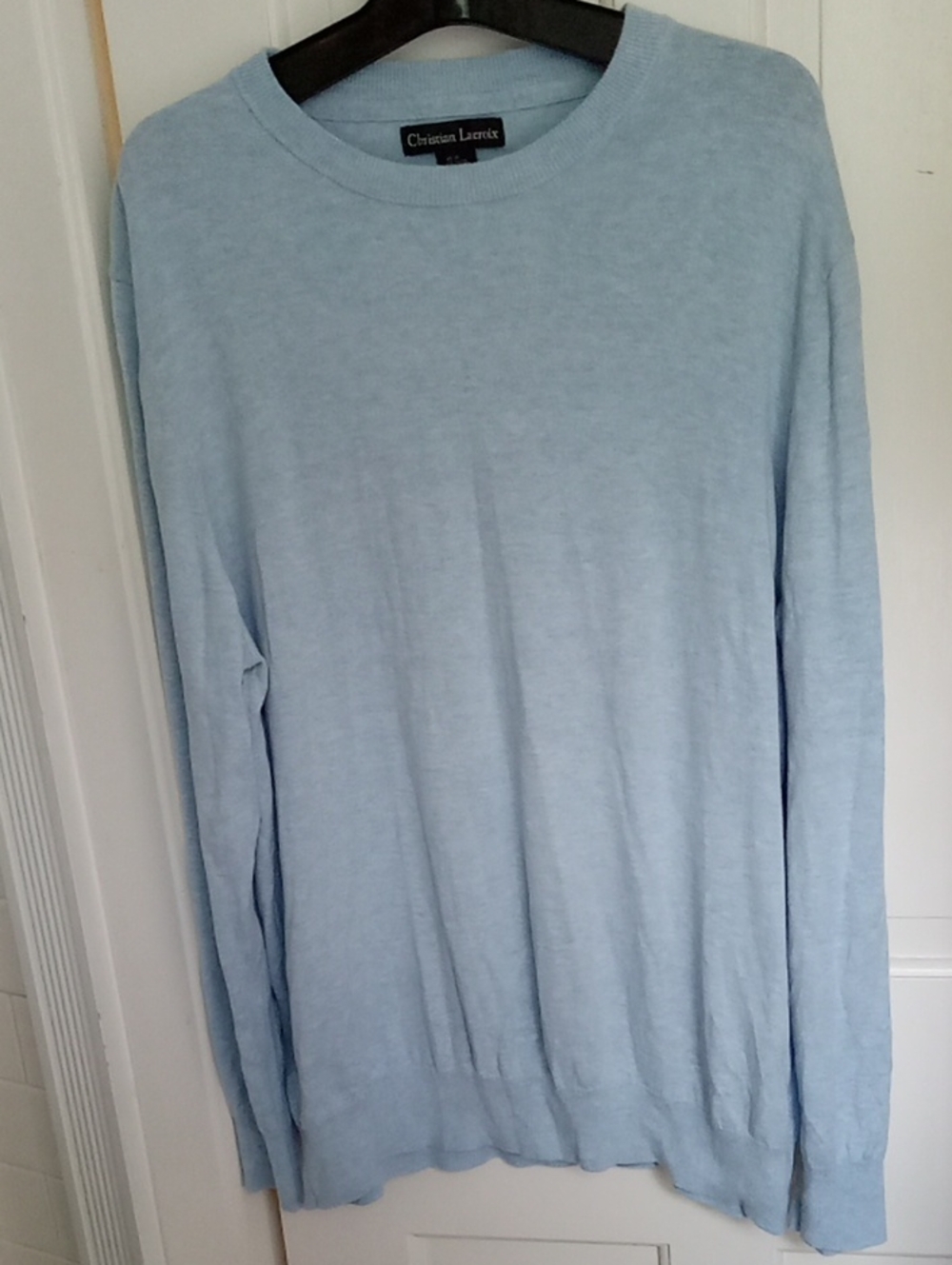 Christian Lacroix Pima Cotton Cashmere Silk Blend Crewneck Sweater Blue L